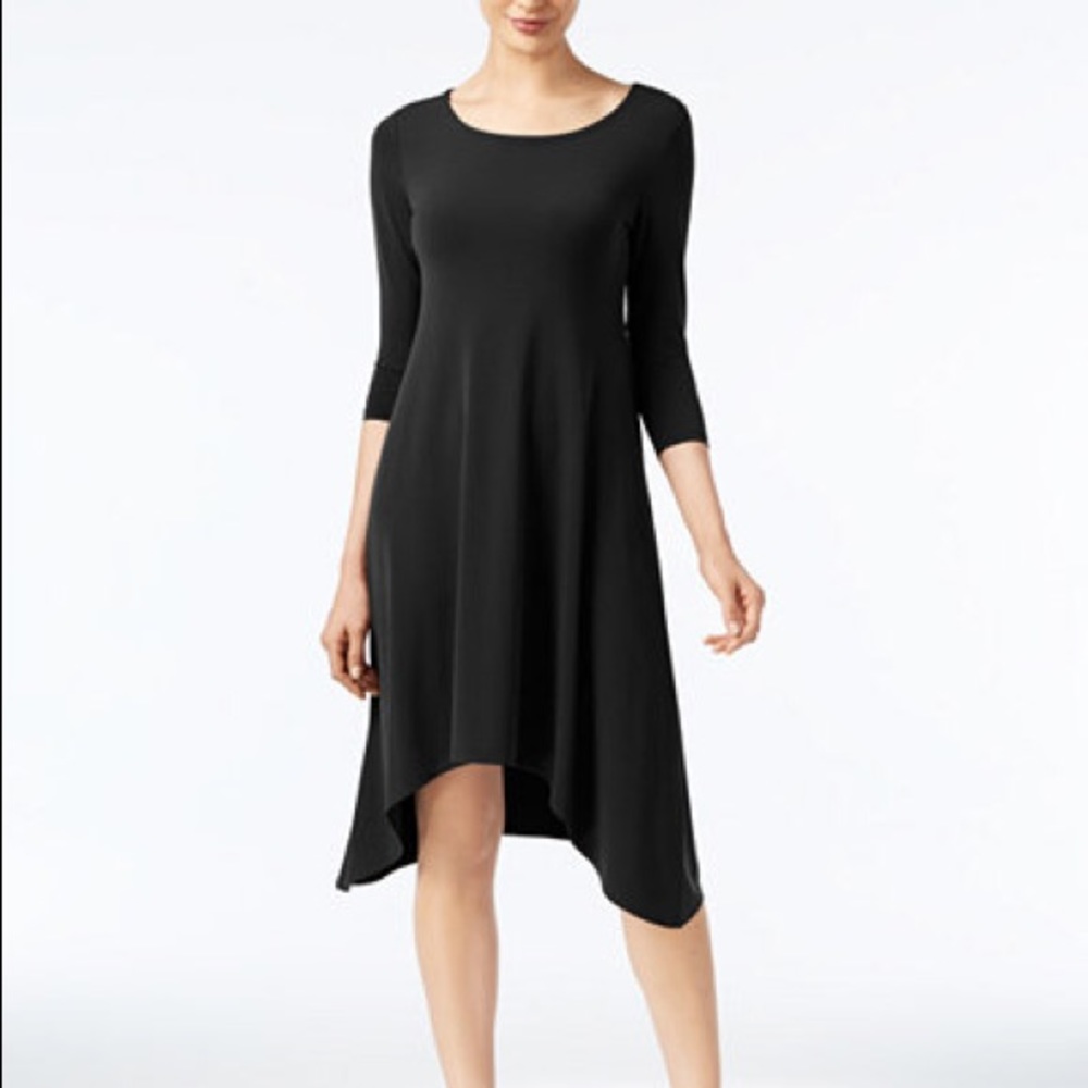 Stretchy flowy black midi dress 3/4 sleeves